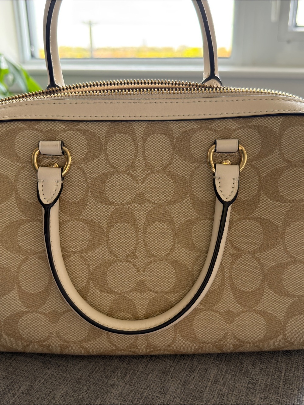Coach Rowan Satchel Crossbody Signature Canvas Gold Khaki Chalk - Picture 5 of 11